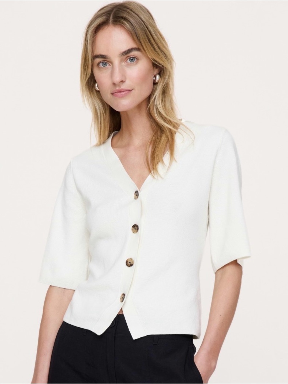 NWT Banana Republic Larkspur Cotton Silk Short Sleeved Ivory Cardigan Sz XL.